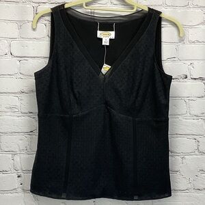 Talbots Top Women's Size 10P Black Lace Silk Sheer Trim Side Zip Business Casual